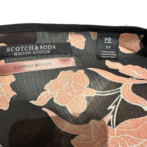 SCOTCH & SODA Black Pink Bird Floral Sheer Top Size XS - Picture 6 of 8